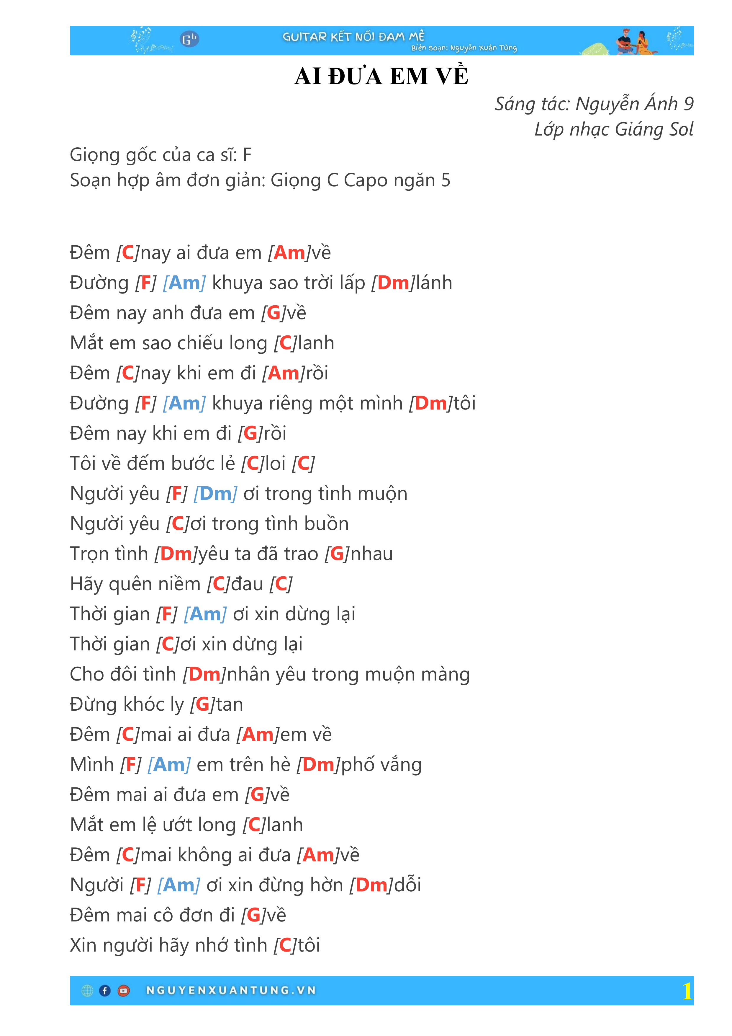 Hợp âm Ai Đưa Em Về Nguyễn Xuân Tùng