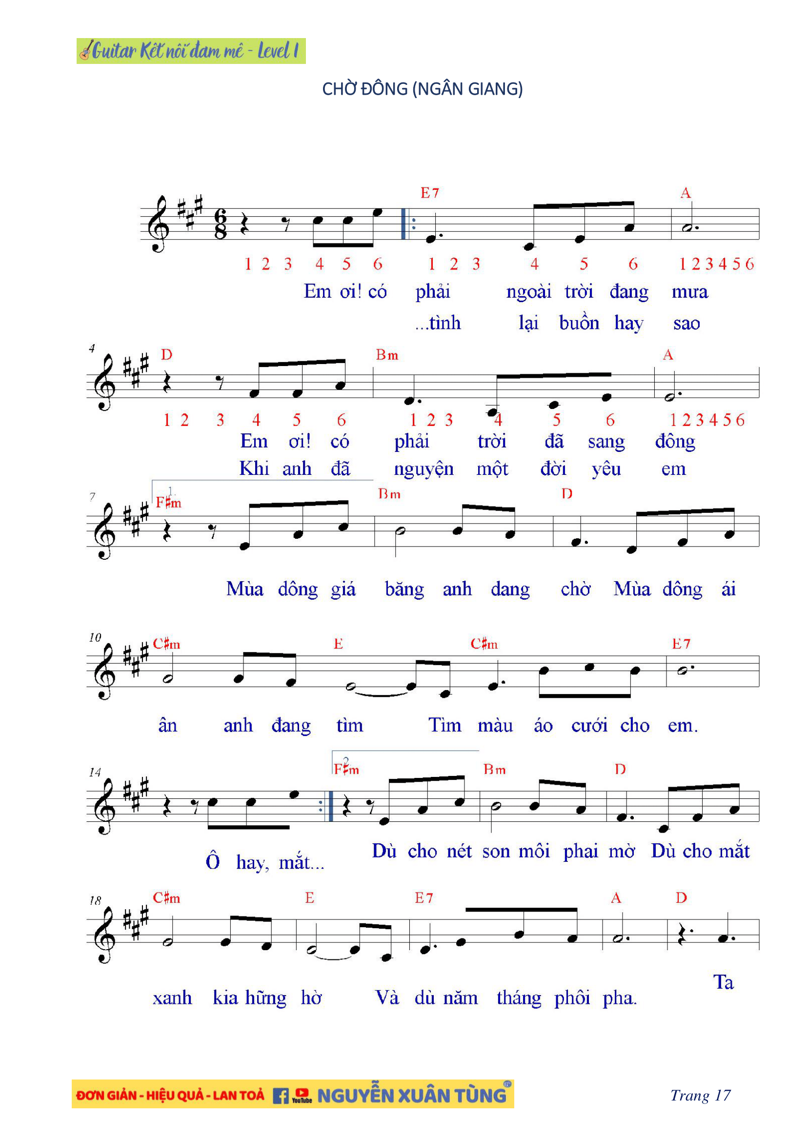 Sheet Nhạc Chờ Đông - Ngân Giang - Nguyễn Xuân Tùng